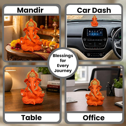 Premium Lord Ganesha Idol for Car Dashboard | 3.5 Inch Resin Ganpati Murti | Elegant Home & Office Decor Showpiece Orange SIA487