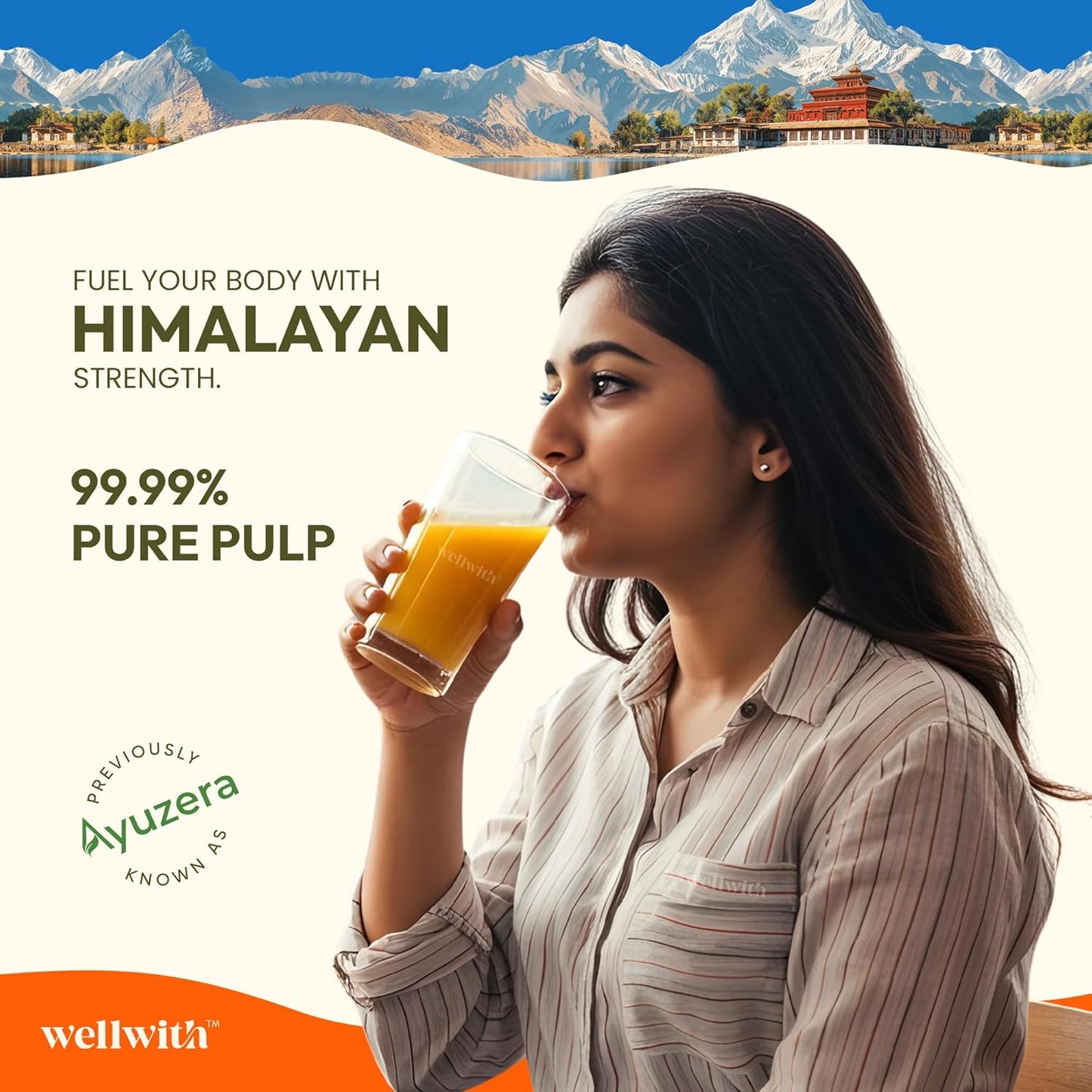 Wellwith by Ayuzera Himalayan Seabuckthorn Pulp Juice 300ml | Cold Pressed Daily Wellness Drink | Natural Vitamin C, Omegas & Antioxidants | For Immunity, Skin Radiance & Gut Wellness