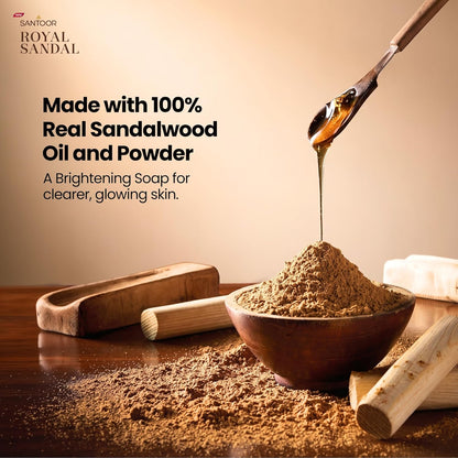 Santoor Royal Sandal Detan Pack | 3 Soaps (150g Each) | 100% Sandalwood Oil & Powder | 3-Step Natural Detan | Reduces tan, Improves complexion, Even Skin Tone & Glow