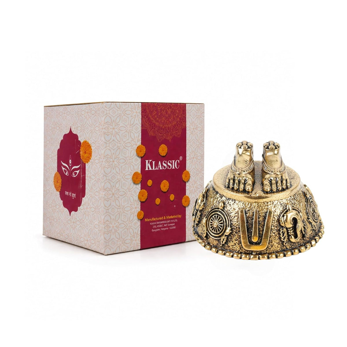 1.5 Inch Pure Brass Charan Paduka Idol | Decorative Vishnu Charan for Home Temple, Mandir, Office Desk & Puja Room | Spiritual Showpiece, Festive Gift & Religious Home Decor