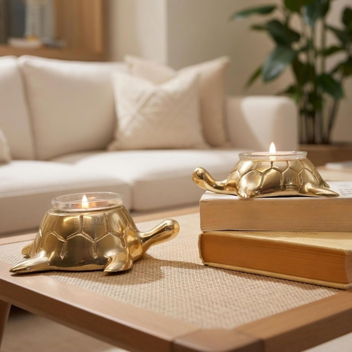 BEHOMA Golden Turtle Votive Holder Mother and Child Set