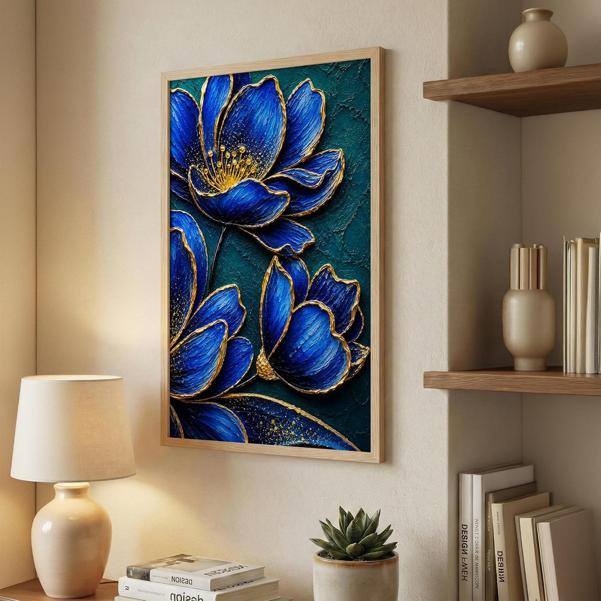 Royal Blue Flowers Framed Wall Art, Natural, 10x13 Inches