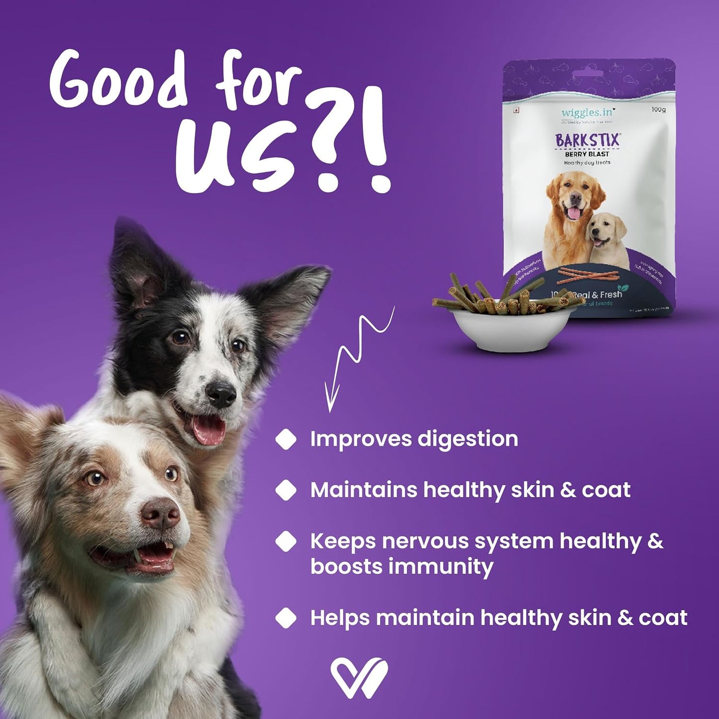 Wiggles Barkstix Dog Treats (Berry Blast, 100g) | Fresh Chicken Soft Chew Sticks for Training Adult Puppies | Boost Healthy Skin & Coat and Anti-Ageing with Ashwagandha and Biotin | for All Breeds
