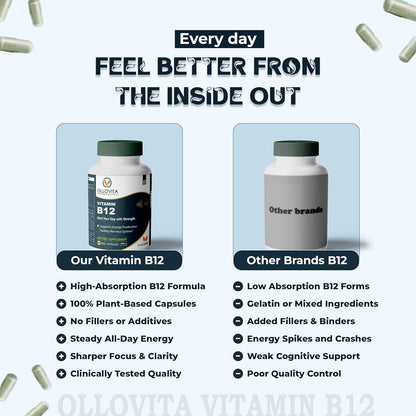 Vitamin B12 Supplement – 1000mcg Plant-Based Veg Capsules for Energy, Metabolism & Nerve Support | Boosts Vitality & Wellness | Supports Red Blood Cells | 60 Capsules