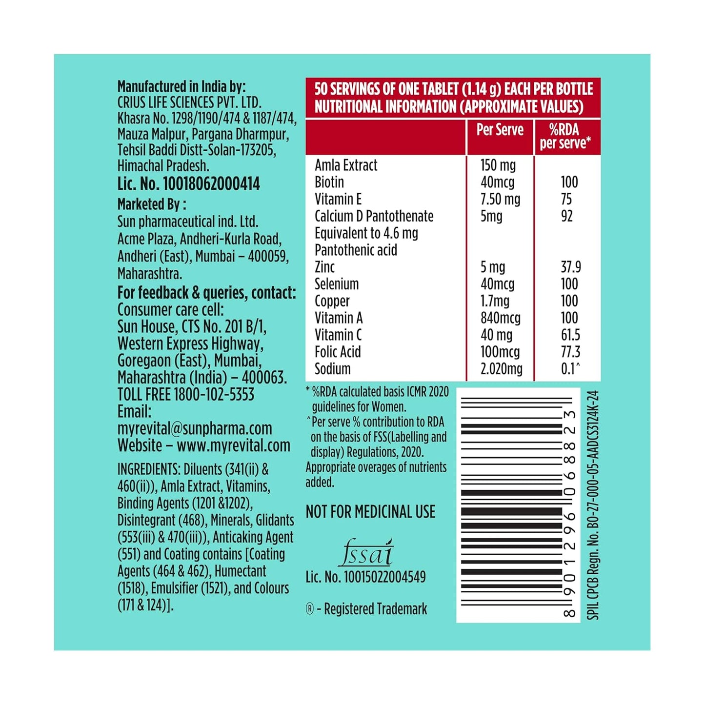 Revital Biotin+ with Amla and DHT Blockers for Hair Growth | Biotin, Amla, Zinc, Vitamin E & Pantothenic Acid | Supports Hair Strength & Skin Health | 50 tablets