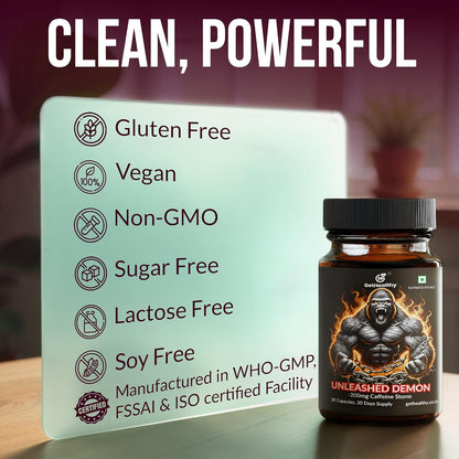 Supplement bottle with certification labels on a blurred background