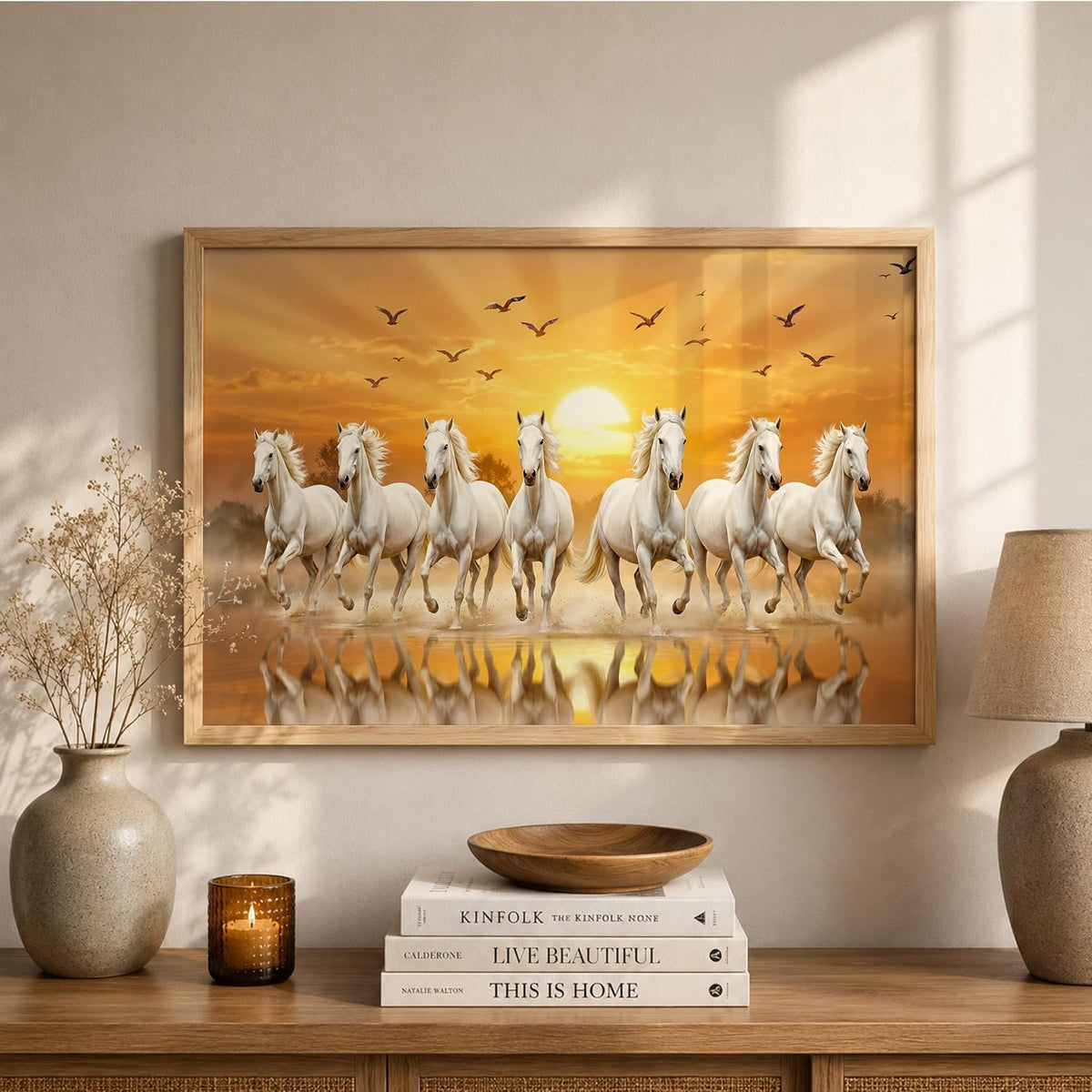 7 Horse Vastu Wall Painting (Landscape Collection) (Natural, Design 11, 13x19 Inch)
