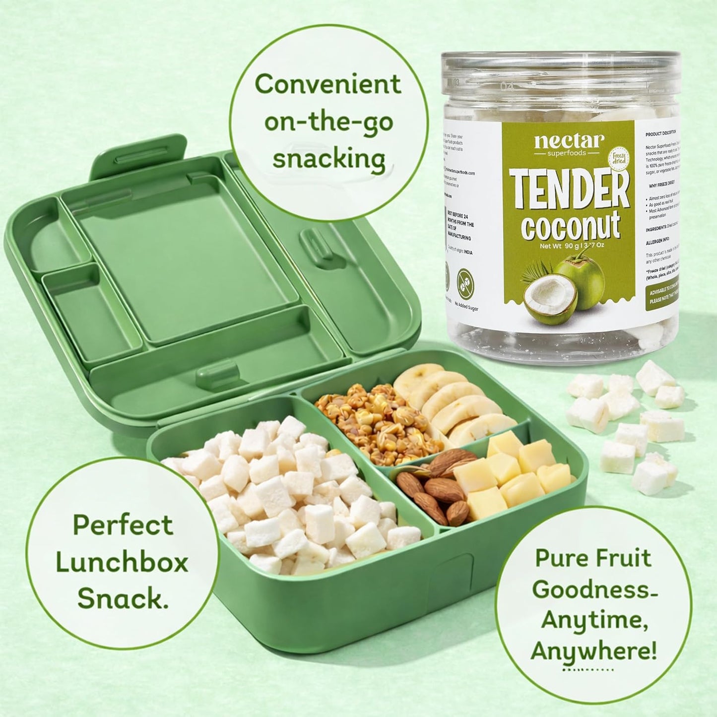 Freeze Dried Tender Coconut Slices – 90g Jar Pack of 1 | 100% Natural Coconut Snack | No Added Sugar | Crispy & Healthy |