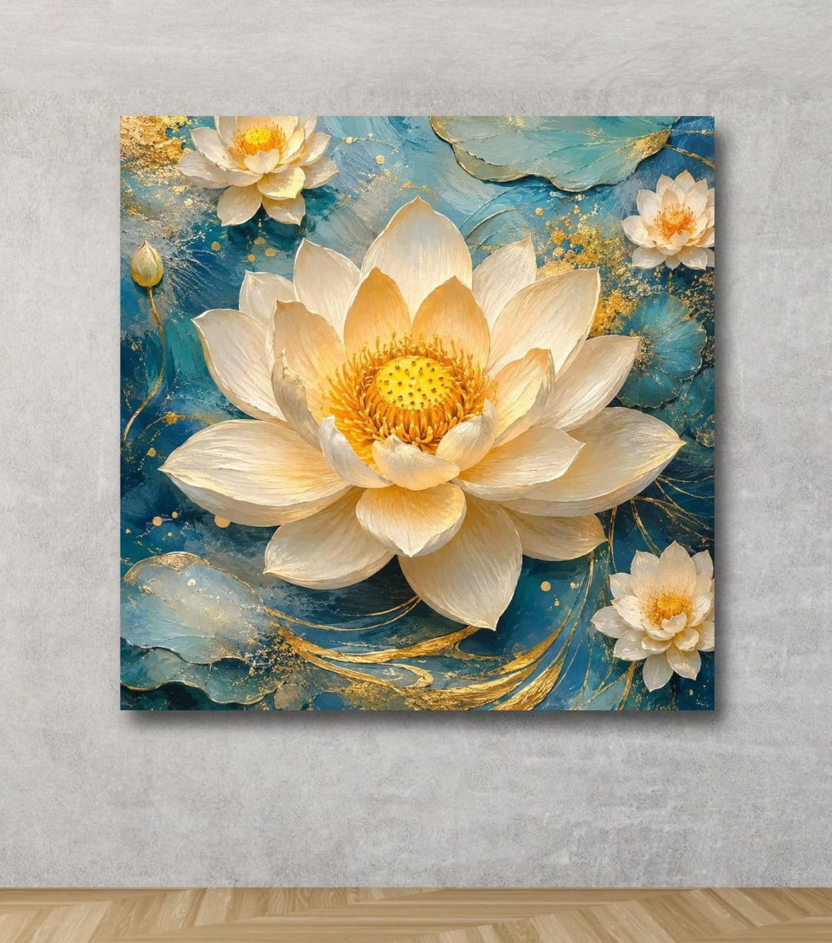Lotus Flower Painting for Wall Vastu (15+ DESIGNS) Framed Lotus Canvas Painting for Living Room, Bedroom | Nature Floral Wall Art with Multiple Design Variations (Cream Lotus, 18x18 Inch, Framed)