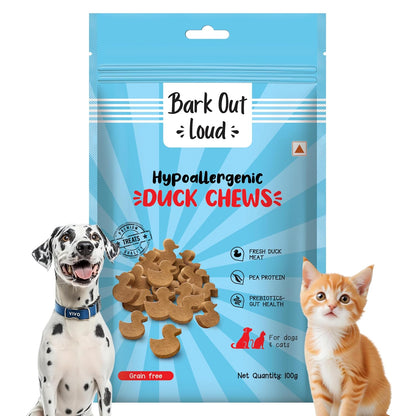 BARK OUT LOUD - Fresh Duck Meat Soft Chews,Dogs & Cats Treats| Grain-Free Hypoallergenic|Low-Fat,High in Fish,& Pea Protein|Prebiotics & Vitamins,Minerals Snacks - 100 gm,All Life Stages,granule