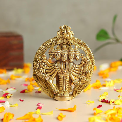 Panchmukhi Hanuman Ji Idol | Brass Five Face Hanuman Sculpture with Radiant Finish for Pooja Room | Festive Gift Idol (Design09: L8 x W2 x H10 cm)