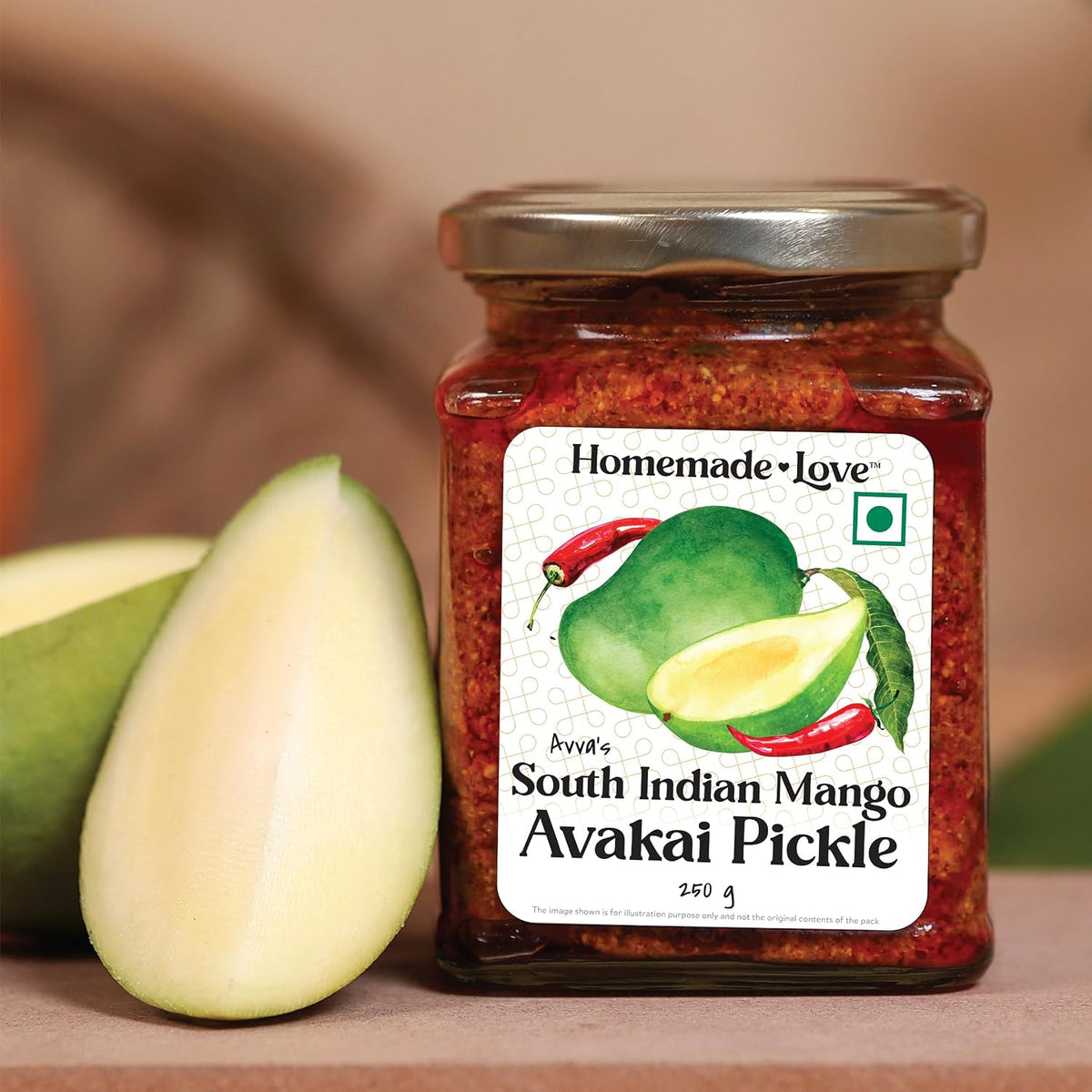 Homemade Love Mango Avakai Pickle (250 Gm) | South Indian Taste Mango Pickles | Aam ka Achar Perfect for Rice, Dosa, Idli, Chappati | Tangy and Spicy Home Made Mango Pickle | No Preservatives