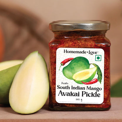 Homemade Love Mango Avakai Pickle (250 Gm) | South Indian Taste Mango Pickles | Aam ka Achar Perfect for Rice, Dosa, Idli, Chappati | Tangy and Spicy Home Made Mango Pickle | No Preservatives
