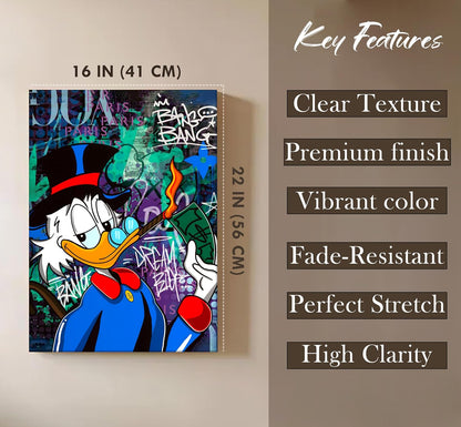 Money & Success Pop Art Canvas Print, Street Style Millionaire Duck Cash, Modern Urban Decor for Office & Man Cave, Canvas print Ready to Hang - 41x56 cm
