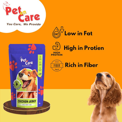 Pet en Care Chicken Jerky Dog Treats, 75gm | Protein Rich | Vitamin Enriched | All Breeds and Sizes