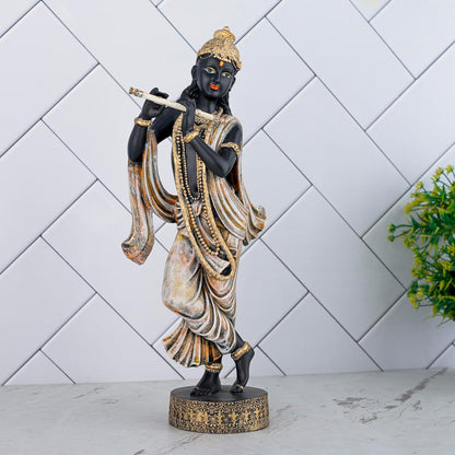 Krishna Idol Statue Showpiece for Pooja Home Decor Items for Living Room and Gifts (Black Antique Orange)
