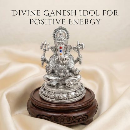 Dev Aastha Silver Plated Ganesh Idol 3 Inch with Gift Box | Ganpati Murti for Home Decor, Puja Room, Office Desk & Car Dashboard | Spiritual Housewarming Gift Showpiece
