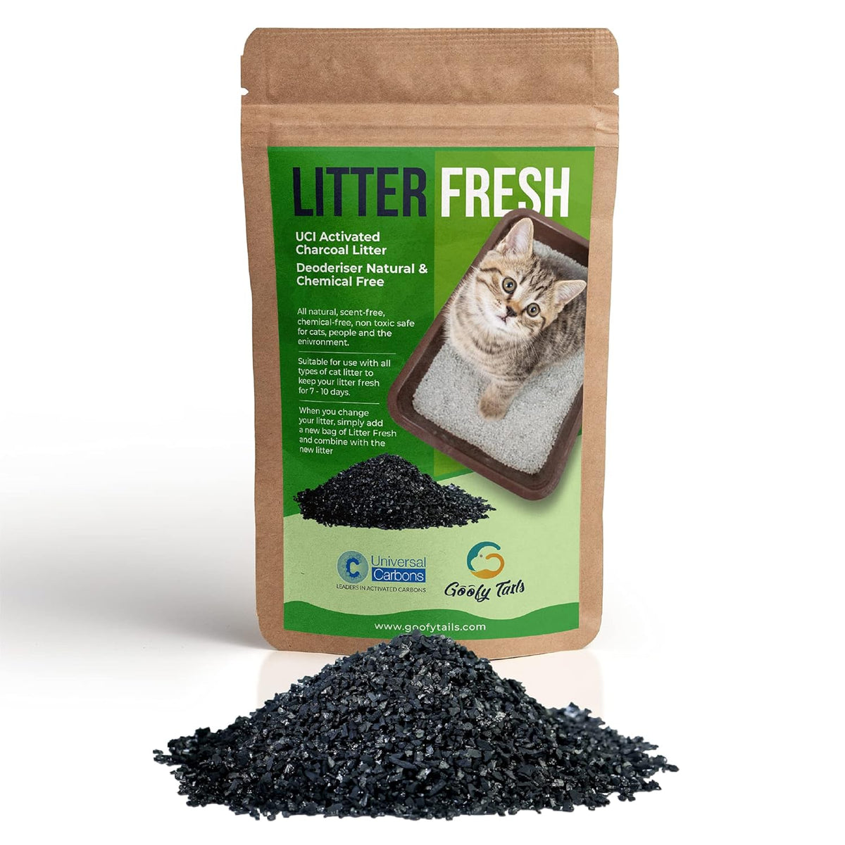 Goofy Tails Cat Litter Activated Charcoal Deodorizer 200g|Cat Litter Accessories for Odour Free Cat Litter Box| Cat Box Odour Eliminator| Ideal Topper for Cat Litter Sand| Cat Litter Box Deodorizer