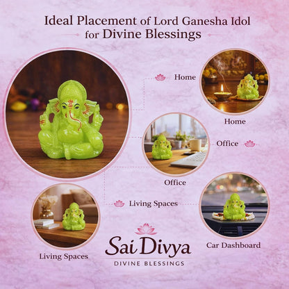 Radium Green Ganesha Idol 3 Inch | Glow Ganpati Murti for Home, Office & Pooja