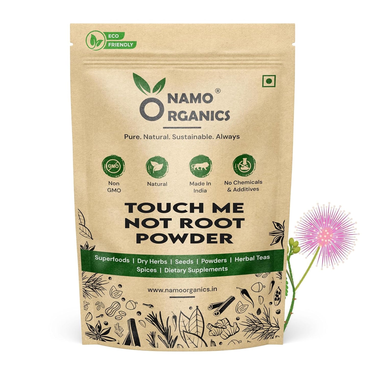 Namo Organics - 200g - Touch Me Not Plant Root Powder - Mimosa Pudica | Lajjalu | Lajwanti