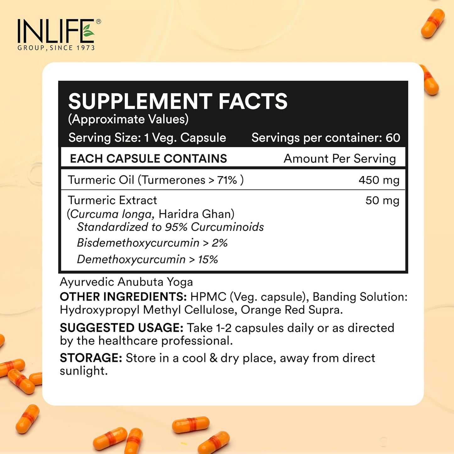 INLIFE Curcumin Capsules with Turmeric Oil | 71% Turmerones & 95% Curcuminoids | Supercritical CO₂ Extracted Oil Supplement | Immune Support & Joint Health – 60 Liquid Filled Vegetarian Capsules