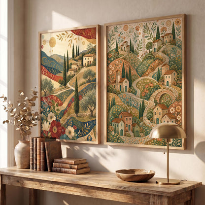 Modern Art Home Decoration Painting With Frame For Living Room Bed Room Hotel Wall Decor Digital Reprint Set of 2 (14X20)