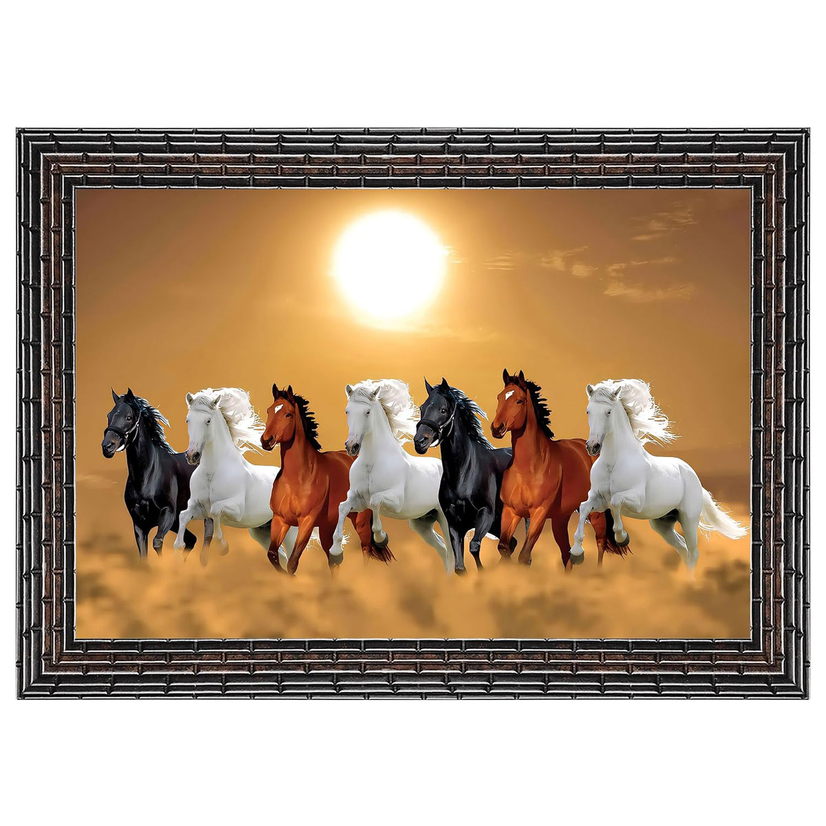 Running Seven Horses Painting With Frame