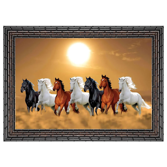 Running Seven Horses Painting With Frame
