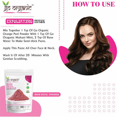 Go Organic Export Quality Rose Petal Powder for Skin and Food 227g - Natural Skin Toner with Vitamin C and for Antioxidant Protection