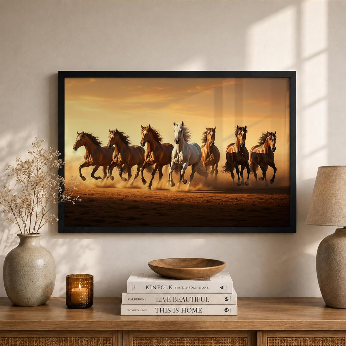 7 Horse Vastu Wall Painting (Landscape Collection) (Natural, Design 17, 48L x 33W cm)