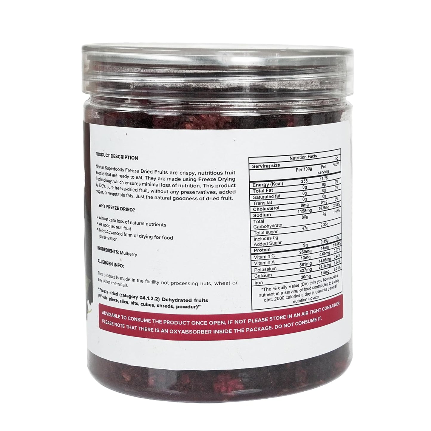 Nectar Superfoods Freeze Dried Mulberry - 40 grams Jar-Pack of 1 Nos | 100% Natural & Pure | No Preservatives, No Sugar Added, Vegan | Ideal for Cooking & Seasoning | Made in India