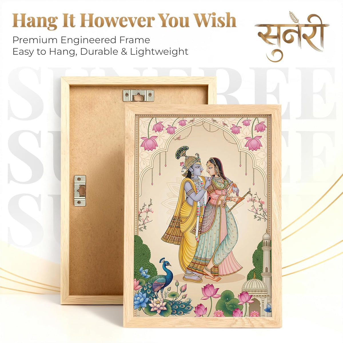 Pichwai Radha Krishna Kamdhenu Cow Wall Art Painting | Set of 2 Framed Paintings | Traditional Indian Decor for Living Room Pooja Room Home | (ART 3, 13x19 INCHES)