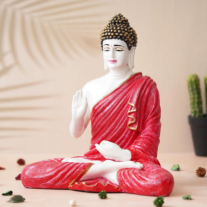Red Resin Handcrafted Blessing Lord Buddha Idol | Serene Home, Office Decor | Perfect for Offices, Meditation Rooms | Gift for Housewarmings, Diwali
