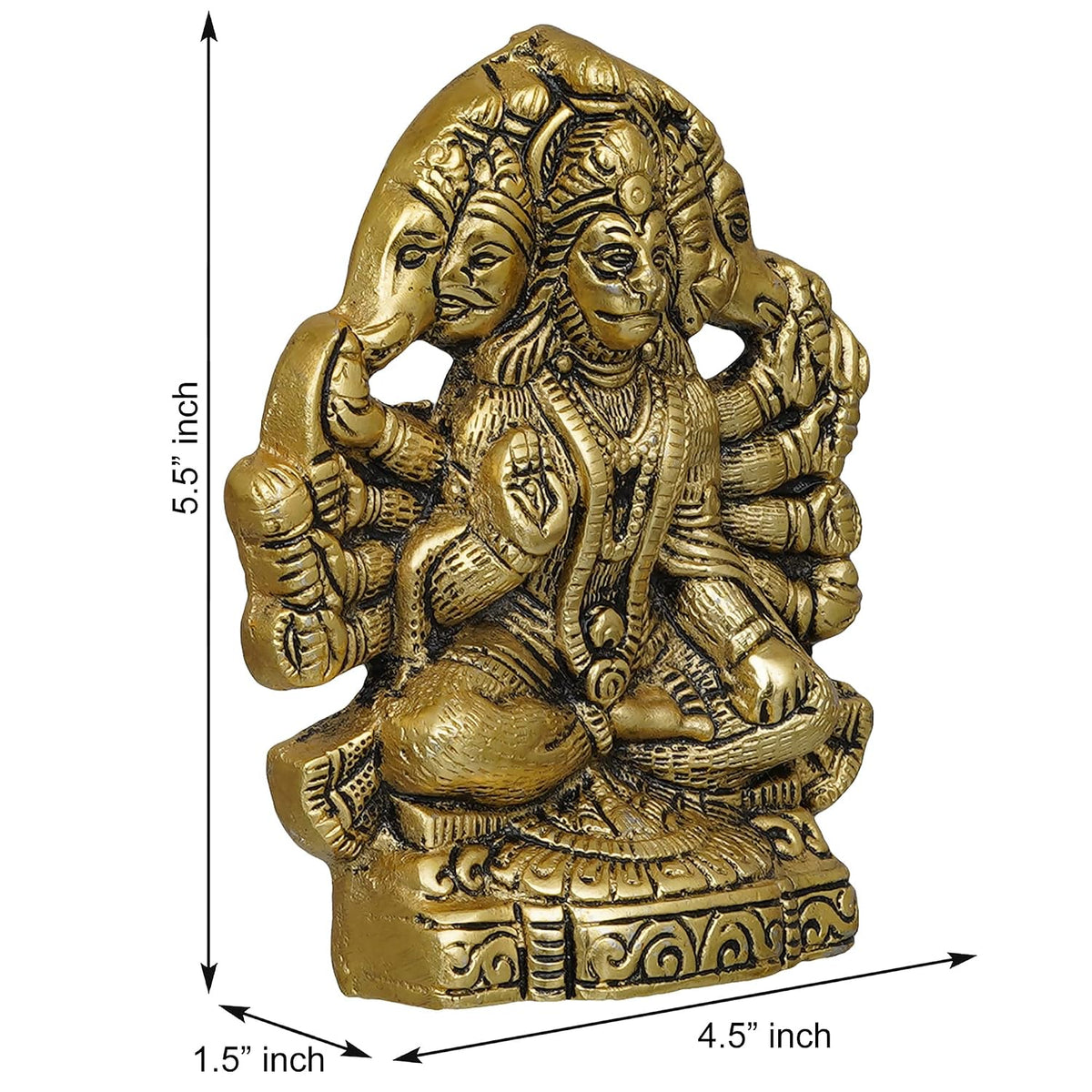 Premium Metal PanchMukhi Hanuman for Door Entrance Idol Statue Murti for Home and Pooja Decor | Diwali Puja Items for Home Decor (Gold, 5.5 Inches)
