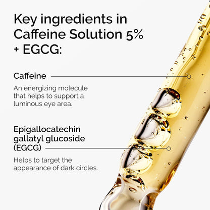 Caffeine solution with EGCG labeled key ingredients on a white background