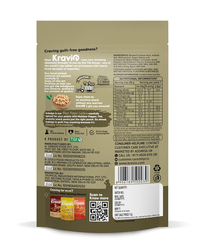 Kravio Premium Black Pepper Roasted Cashew Nuts | Exotic Heat Kaju - 200g