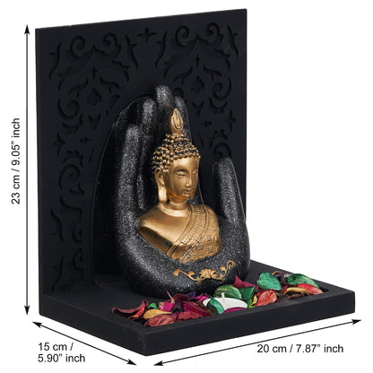 eCraftIndia Grey Golden Resin Palm Lord Buddha Idol Tea Light Candle Holder| Gautam Buddha Statue Tea Light Holder Diwali Decoration Items for Home Decor| Buddha Showpiece Gift for Diwali Housewarming