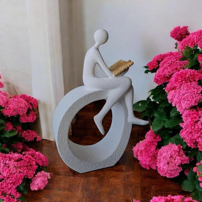 Aura 3D Person Reading a Book on Circular Base Abstract Statue for Home Decor showpiece Figurine Sculpture for Home Decoration Items for Living Room Office Desktop Bookshelf White Art Gift