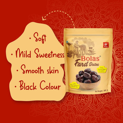 Bolas UAE Fard Dates 500g | Soft & Smooth Khajur/Khajoor | Mild Sweetness | Naturally Low-Fat | No Added Sugar | No Preservatives | Rich in Fibre | Dry Fruits