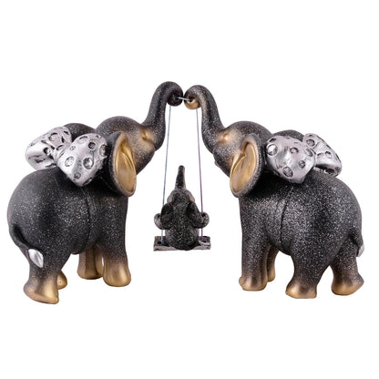 Decorative Elephant Family Showpiece Home & Office Decor(Black)