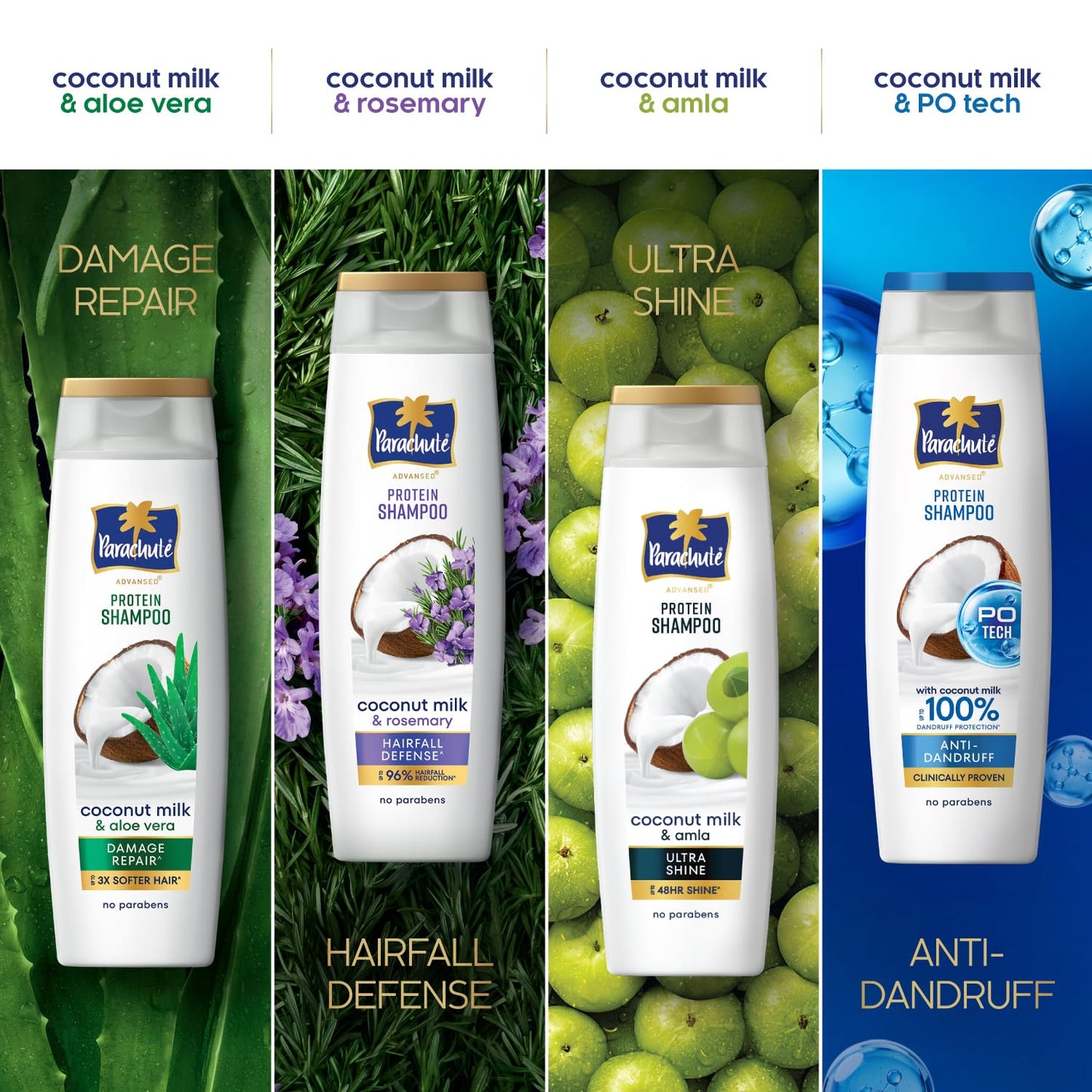 Parachute Advansed Protein Shampoo | with Coconut Milk and Aloe Vera | For up to 100% Damage Repair & up to 3X Softer Hair | Protein Lock Technology | Paraben-Free | For Men & Women | 340ml