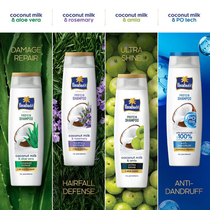 Parachute Advansed Protein Shampoo | with Coconut Milk and Aloe Vera | For up to 100% Damage Repair & up to 3X Softer Hair | Protein Lock Technology | Paraben-Free | For Men & Women | 340ml