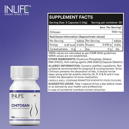 INLIFE Chitosan Supplement 1050 mg, per serving - 90 Capsules (Pack of 1)