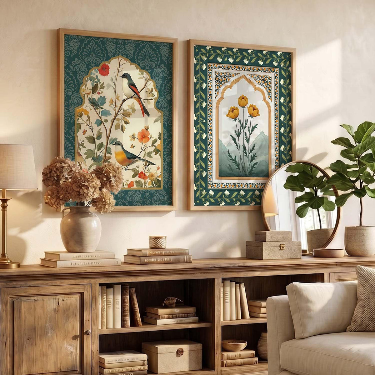 Indian Art Indian Traditional Madhubani Floral Paintings for Living Room | Painting for Wall Decoration| Framed Wall Painting for Home Room Bedroom Office Décor| Poster With frames (Art 5, (10x13 inch), Framed)