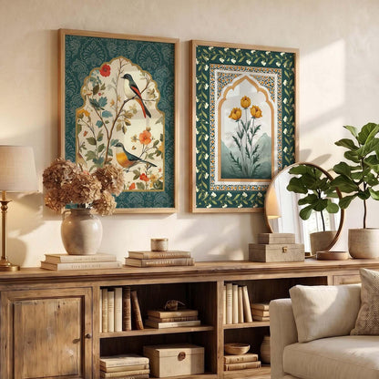 Indian Art Indian Traditional Madhubani Floral Paintings for Living Room | Painting for Wall Decoration| Framed Wall Painting for Home Room Bedroom Office Décor| Poster With frames (Art 5, (10x13 inch), Framed)