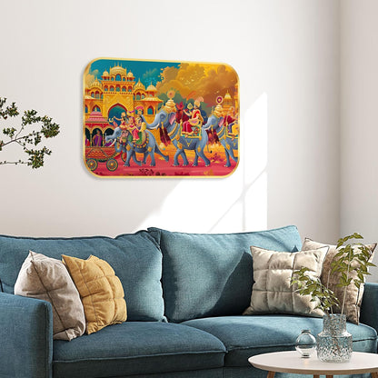 elephant modern art Premium Sparkle Lamination Finished Surface Golden Slim Frame 35 cm x 28 cm Large Size, For Home/Office/Hotel painting KG54