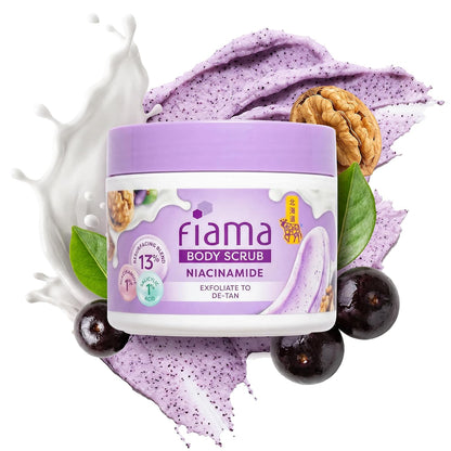 Fiama Detan Body Scrub 200g, 1% Niacinamide + 1% Salicylic Acid, Chemical + Physical Exfoliation, 13% Resurfacing Blend, Sun-Tan Removal & Instant Brightness, Gourmet Fragrance