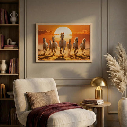 7 Horse Vastu Wall Painting (Landscape Collection) (Natural, Design 03, 13x19 Inch)