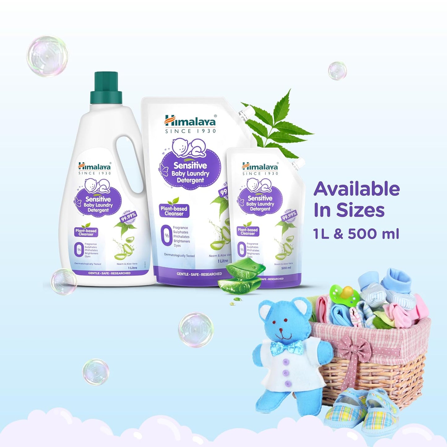 Himalaya Sensitive Baby Laundry Detergent 1 L Pouch| Fragrance-Free, For Sensitive Skin