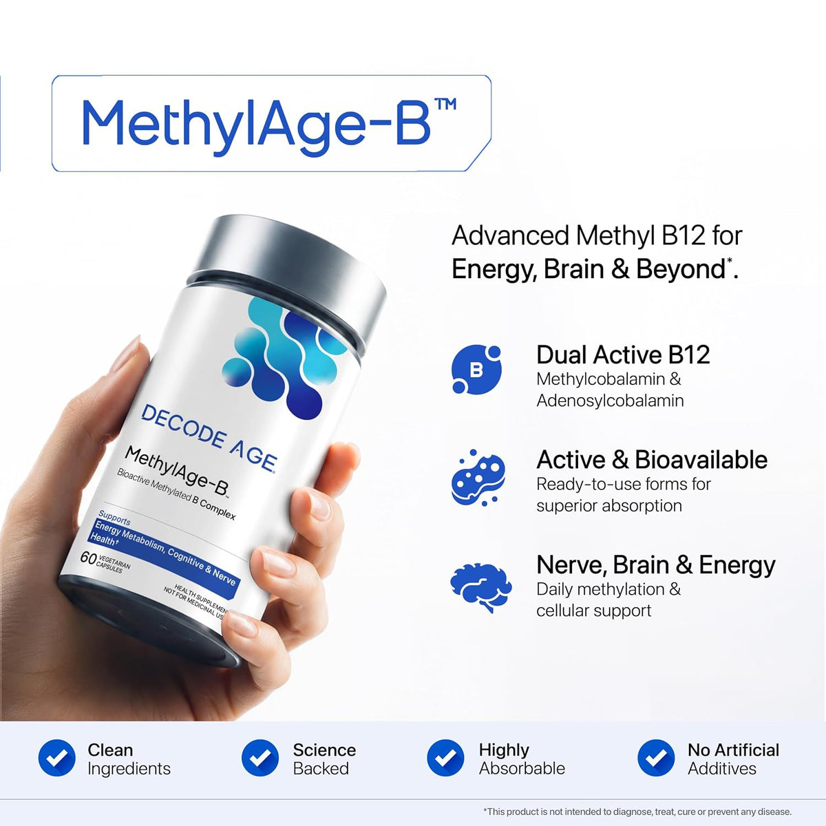 Decode Age Methylated Vitamin B-Complex Supplement Methylated Formula, B-Complex Vitamins, Advanced Absorption, Daily Supplement, Men & Women